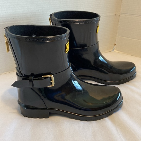 Barbour International Mugello short biker wellington boot in shiny black Size 6 - Picture 5 of 13